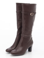 【ストレスフリー】ベルテッドレインロングブーツ/BROWN