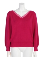 【ニット】ソウバリネックレースＶニット/ローズピンク