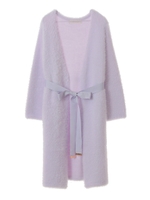 【ロングカーデ】フェザーリボンベルトロングトッパーカーディガン/ラベンダー