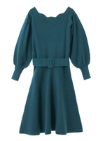 【ワンピース】スカラップバックレースニットワンピース/グリーン