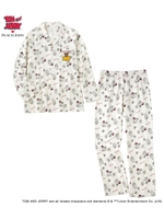 【人気キャラ「トムとジェリー」コラボ】メンズ両面起毛フランネル刺しゅうシャツパジャマ/グラフィック