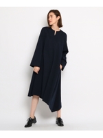 【洗える】アシンメトリージャージワンピース/ダークネイビー(094)