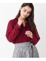 【洗える】エスパンディー　スキッパー長袖シャツ/ボルドー(064)