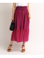 【洗える】ギャザー切り替えミモレスカート/ラズベリーピンク(073)