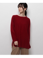 【洗える】グラデ編みニットプルオーバー/ワインレッド(063)