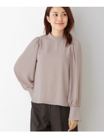 【洗える】ゴールドボタンハイネックブラウス/ベージュ(052)