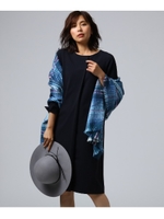 【洗える】ストライプ柄フロントタックサックワンピース/ダークネイビー(394)