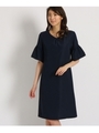 【洗える】スリーブ切替ワンピース/ネイビー(093)