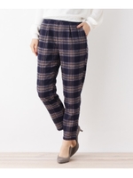 【洗える】タータンチェックストレッチテーパードパンツ/ネイビー(293)