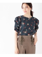 【洗える】ドットフラワープリントブラウス/ネイビー(193)