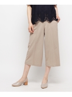 【洗える】フェイクリネンパンツ/ベージュ(052)