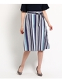 【洗える】マルチストライプAラインスカート/ブルー(192)