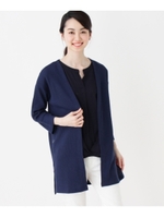【洗える】ワッフルジャージカーディガン/ブルー系(094)