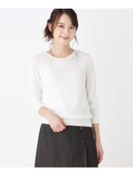 【洗える】衿ビジュー付きニット/ホワイト(002)