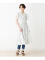【洗える】小花柄カシュクールフレアワンピース/ホワイト(101)