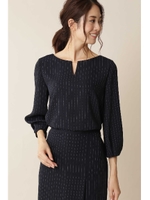 ◆[洗える]ツイルストレッチブラウス/ネイビーストライプ1(121)