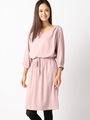 ７分袖とろみワンピース/ピンク