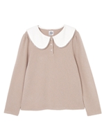 えり付きニットブラウス/ベージュ