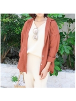 しわ加工シャツブラウス/テラコッタ