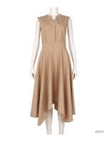 アシメヘムフレアシャツワンピース/BEIGE