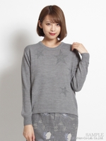 ウールアクリル スターインターシャニット/杢グレー