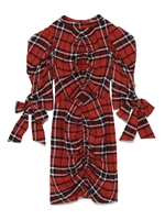 ウールチェックデザインミニワンピース/RED