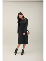 ウエストレースアップリボンニットワンピース/ブラック