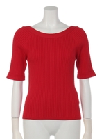 オフカラー前後2way5分袖リブニットプルオーバー/レッド