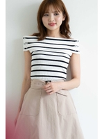 オフショルボーダーカットソー/ホワイト×ブラック1(031)