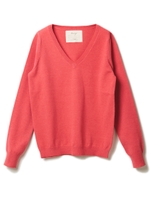 カシミヤ混Vネックニットトップス/ピンク