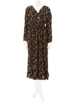 カシュクールフラワーロングワンピース/ブラック