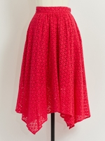 カットワークレーススカート/赤
