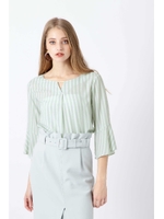 カラーストライププリントジョーゼットブラウス/ライトグリーン(130)