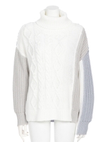 カラーブロッキングニットトップス/ライトグレー