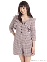 ギンガムフリルロンパース/ピンク