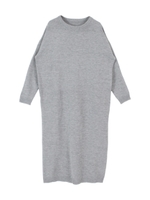 クルーネックロングニットワンピース/杢グレー