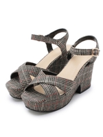 クロスサンダル/ブラック千鳥格子(219)