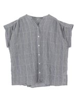 グレンチェック柄裾フレアブラウス/ブラック