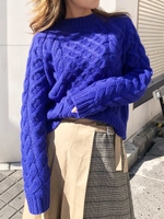 ケーブルクロップドニット/ブルー