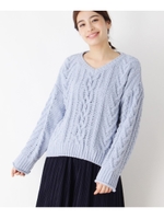 ケーブルモールニットプルオーバー/ライトブルー(091)