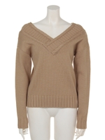 ケーブルリョウV/Nニット/ベージュ