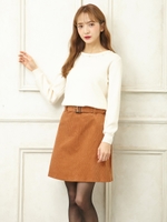 コーデュロイベルト付台形スカート/キャメル
