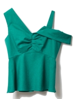 コットンリネンアシンメトリーブラウス/ブルーグリーン