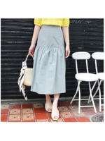 コットン切替ギャザーフレアスカート/ライトブルー