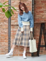 サイドプリーツスカート/ベージュ柄