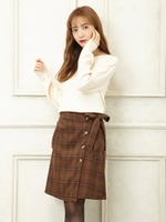 サイド釦トレンチスカート/ブラウン/チェック