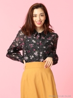 シースルーフラワープリントブラウス/ブラック