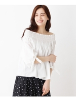 シャーリングオフショルダーブラウス/オフホワイト(003)
