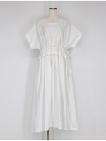 シャーリングデザインコットンワンピース/オフホワイト