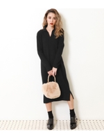 【CHILLE】 シャツ風リブニットワンピース/グレー(006)